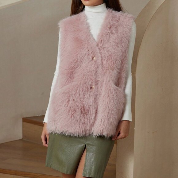 Pink Casual Women's Soft & Delicate Faux Mink Vest - Picture 6 of 7